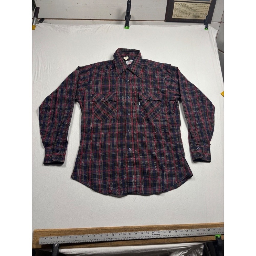 Levi's Mens Western Plaid Snap Button Shirt Long Sleeve Red Blue L 50655-5745